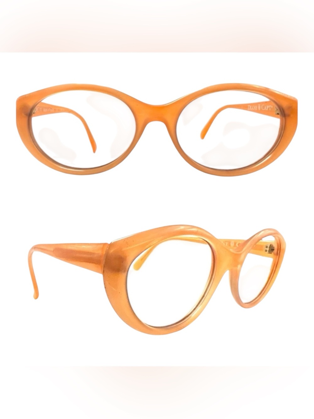 1990’s Vintage Diane Capt DC11 Orange Oval Eyeglasses/Sunglasses, Made in France
